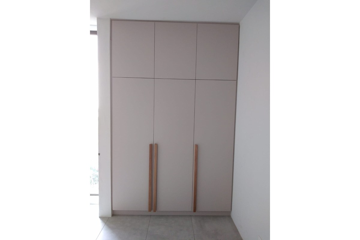 Walnut TV wall unit with slatted panel