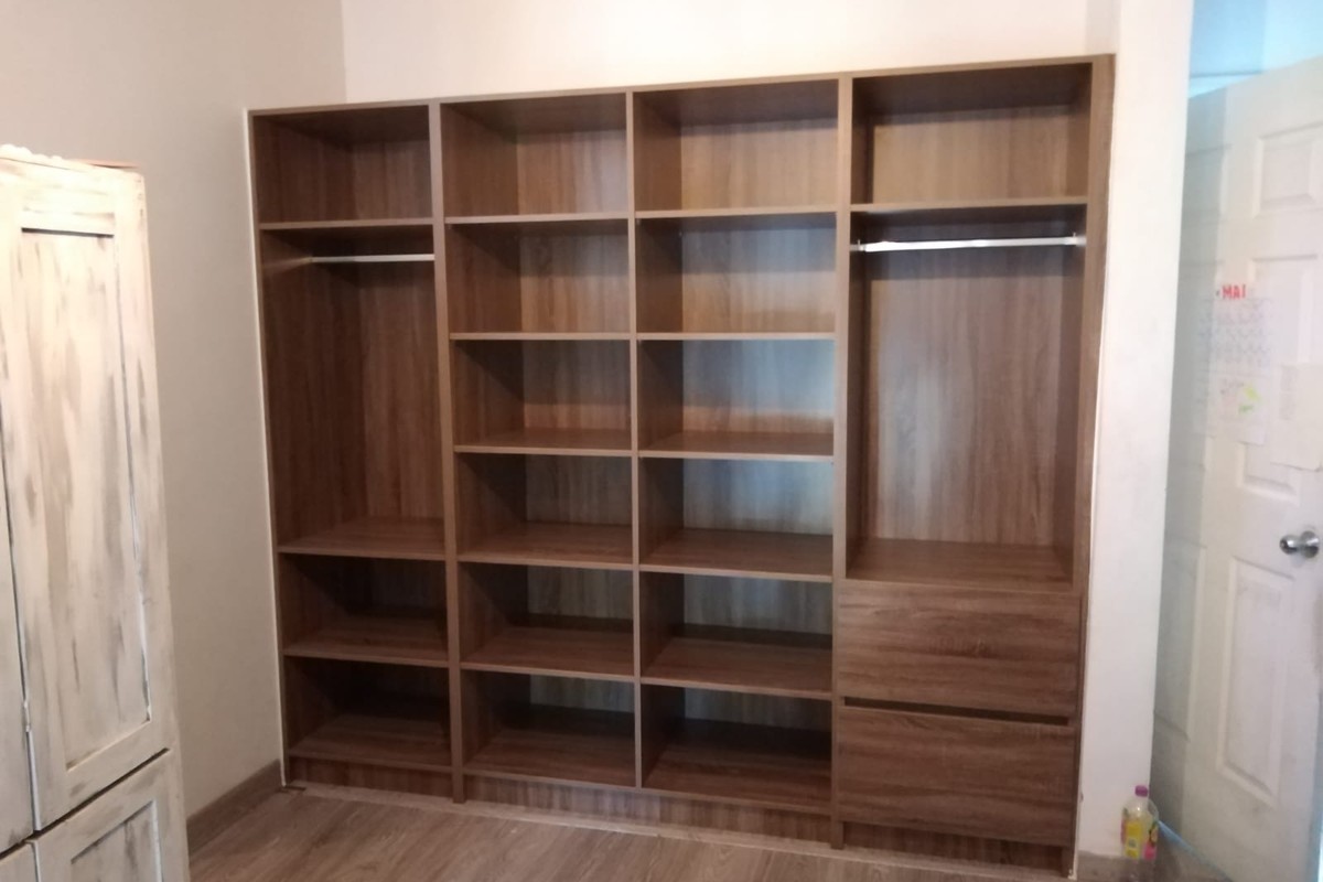 Large open walnut wardrobe unit