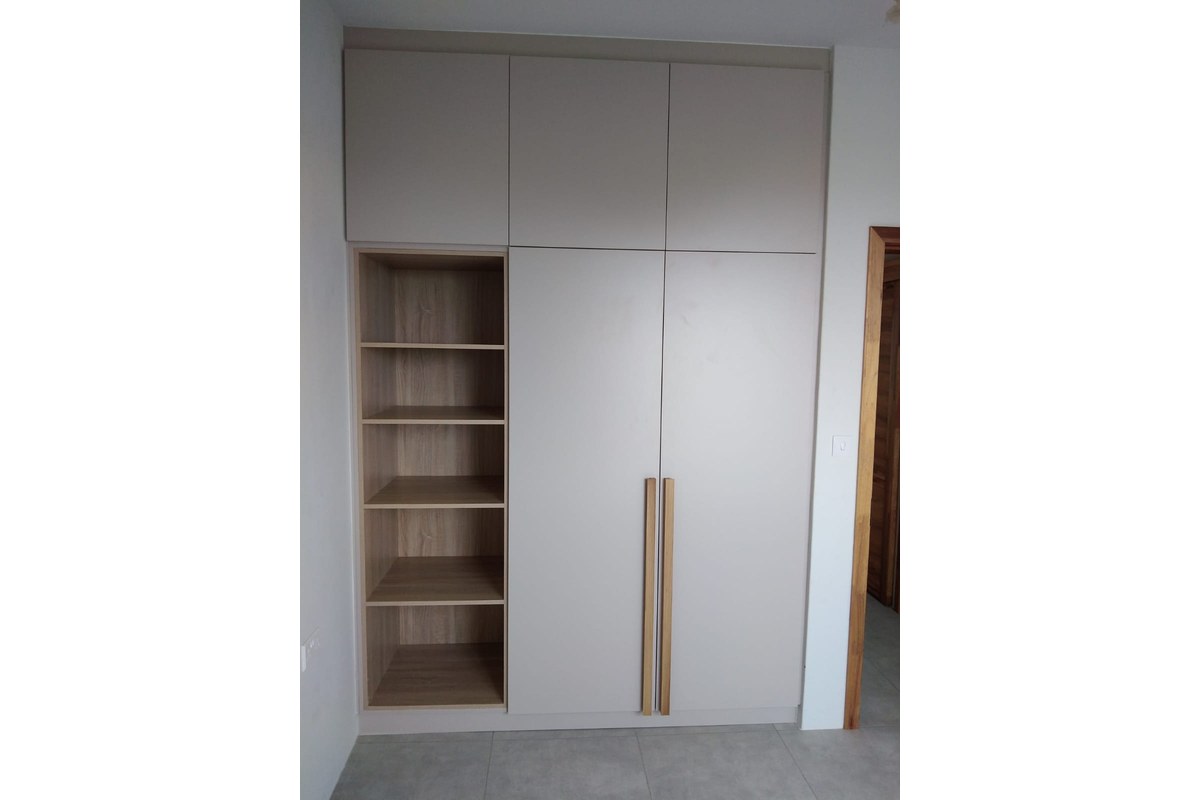 Wardrobe with open shelving section