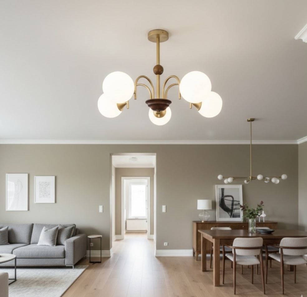 3534-5 Brozen and White Glass Pendant Lamp