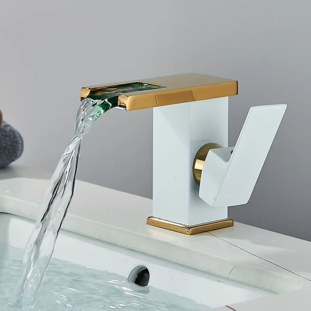 8037 - Waterfall Gold and White Mixer Tap