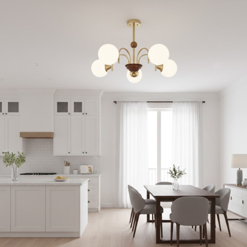 3534-5 Brozen and White Glass Pendant Lamp