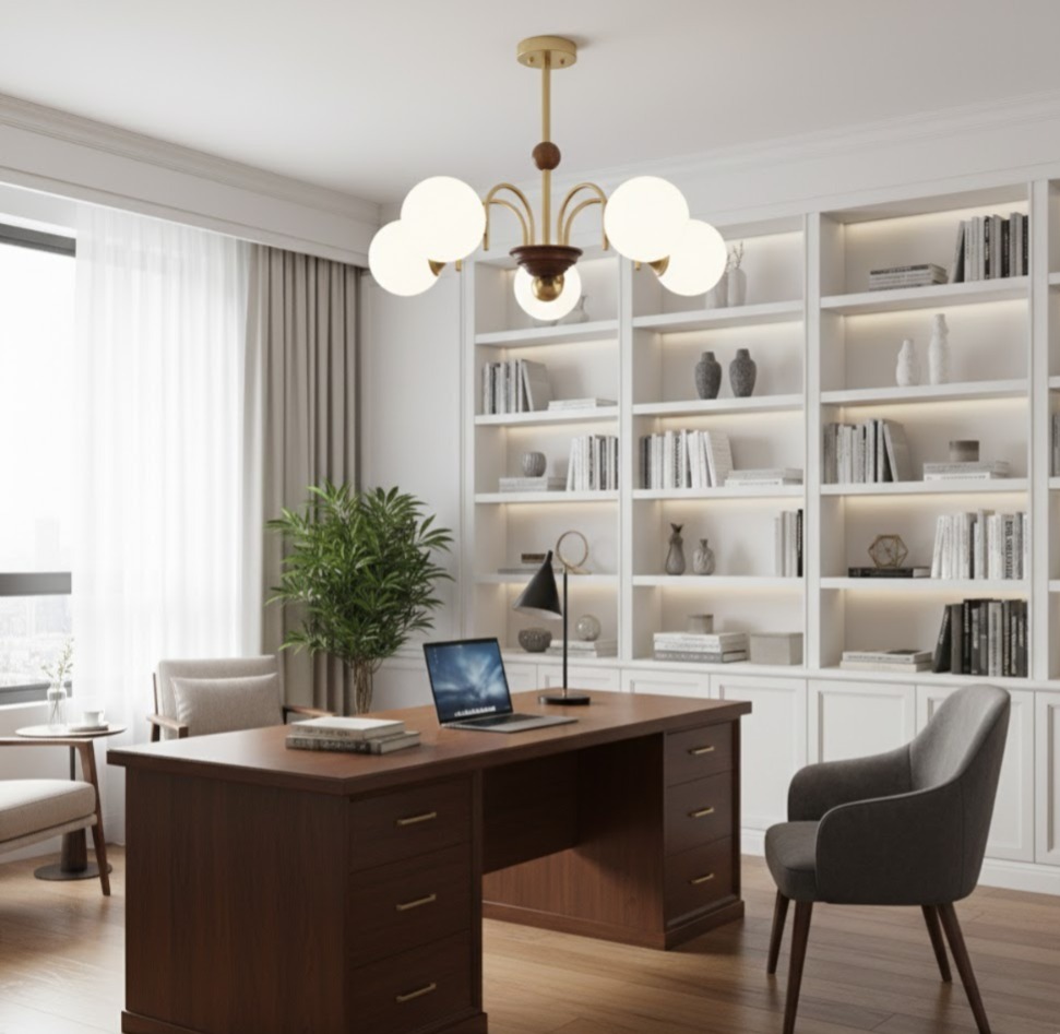 3534-5 Brozen and White Glass Pendant Lamp