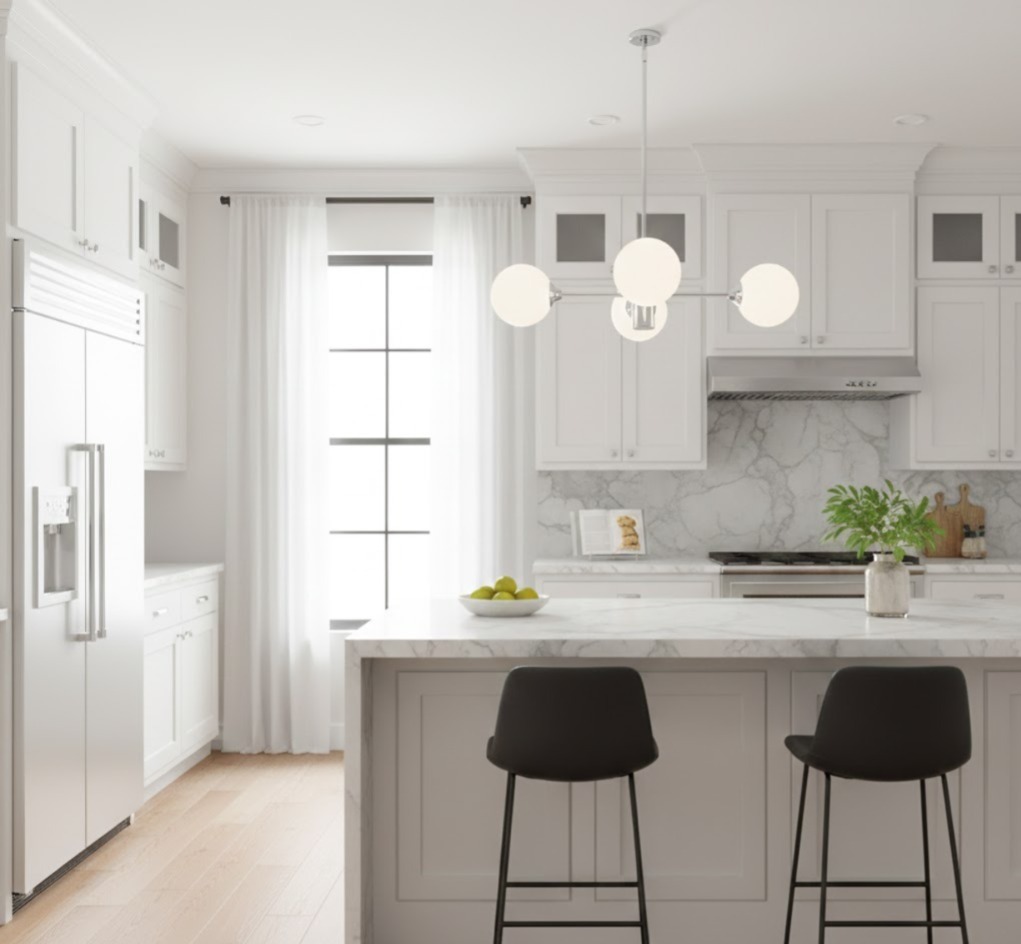 3545-3 Chrome and White Glass Pendant Lamp