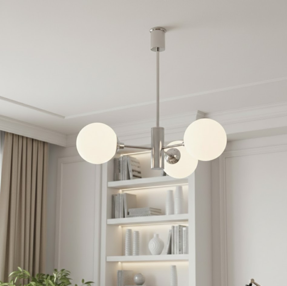 3545-3 Chrome and White Glass Pendant Lamp
