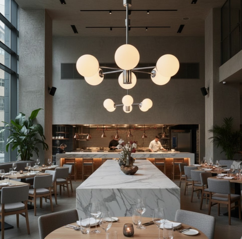 3545-5 Chrome and White Glass Pendant Lamp