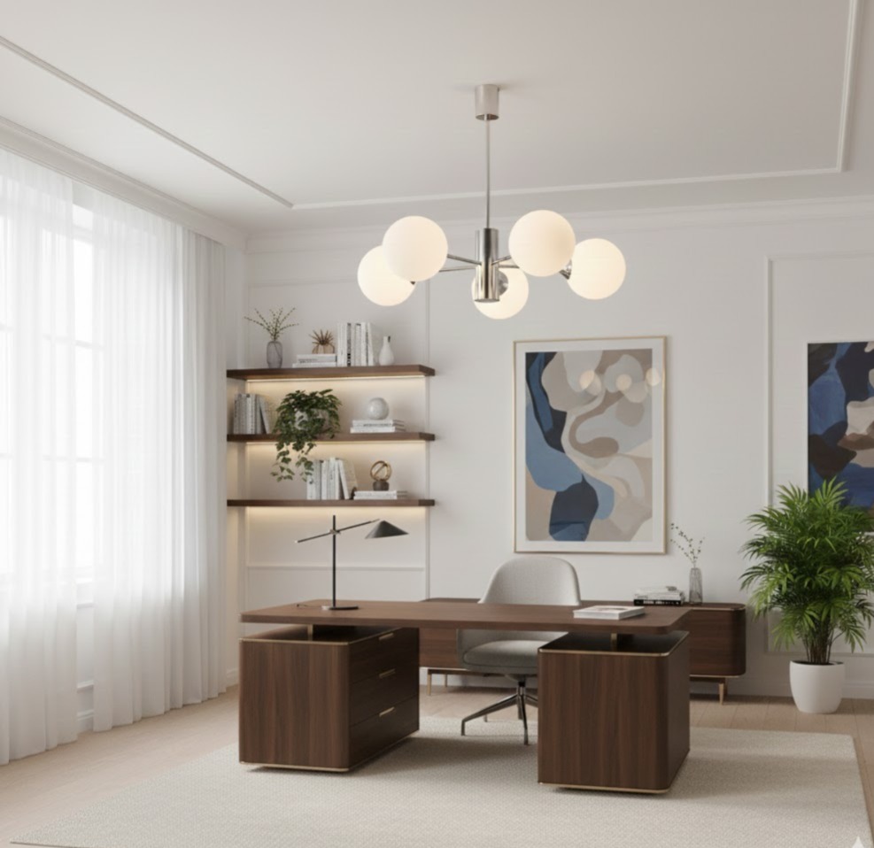 3545-5 Chrome and White Glass Pendant Lamp