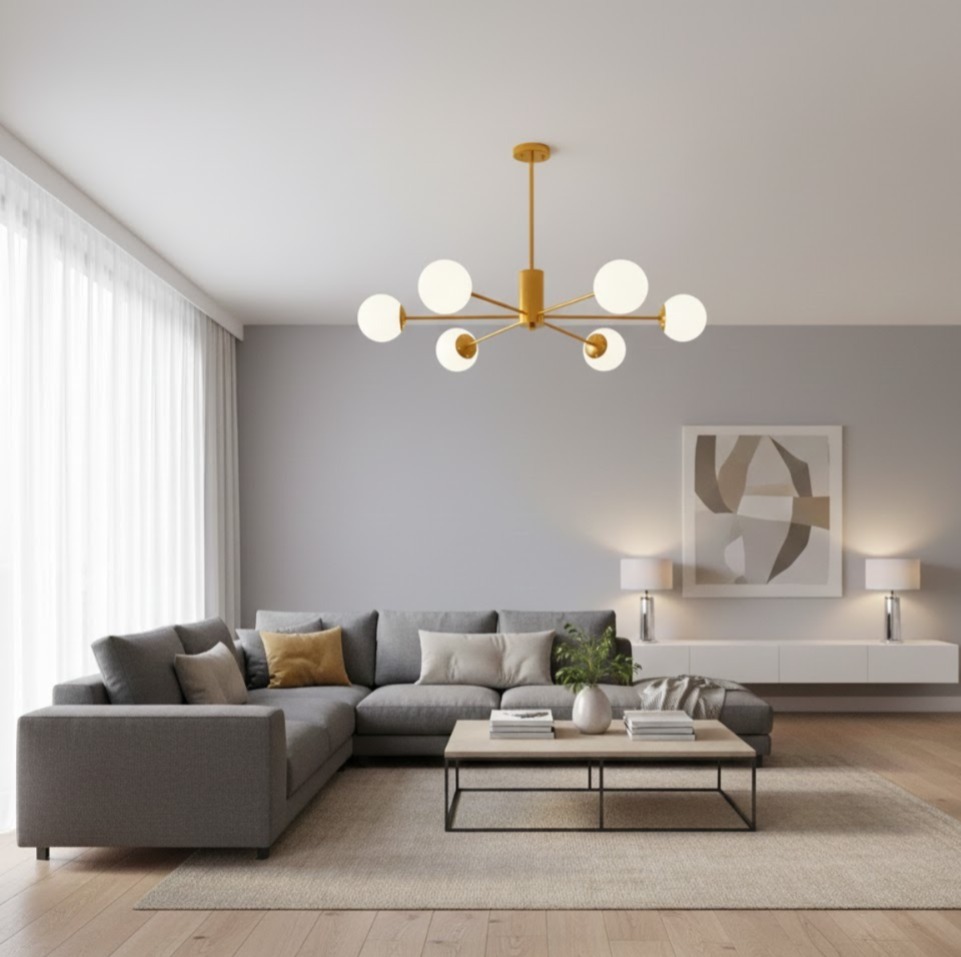 8001-6 Gold and White Pendant Lamp