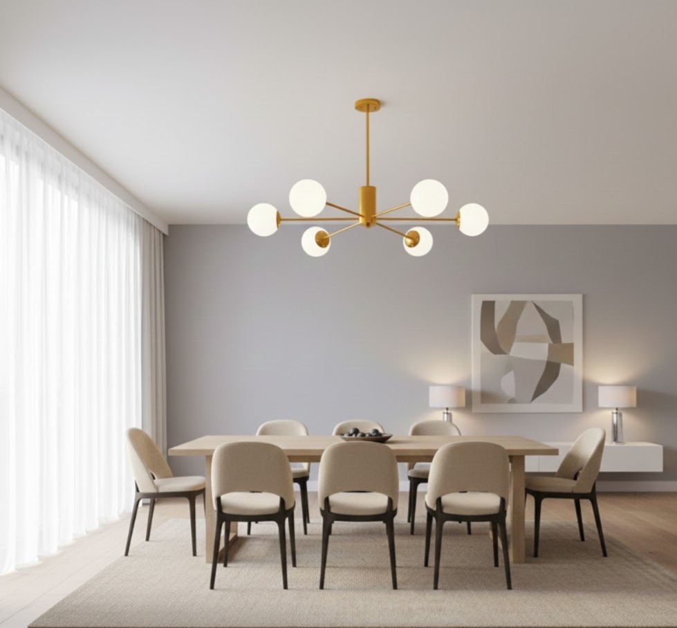 8001-6 Gold and White Pendant Lamp