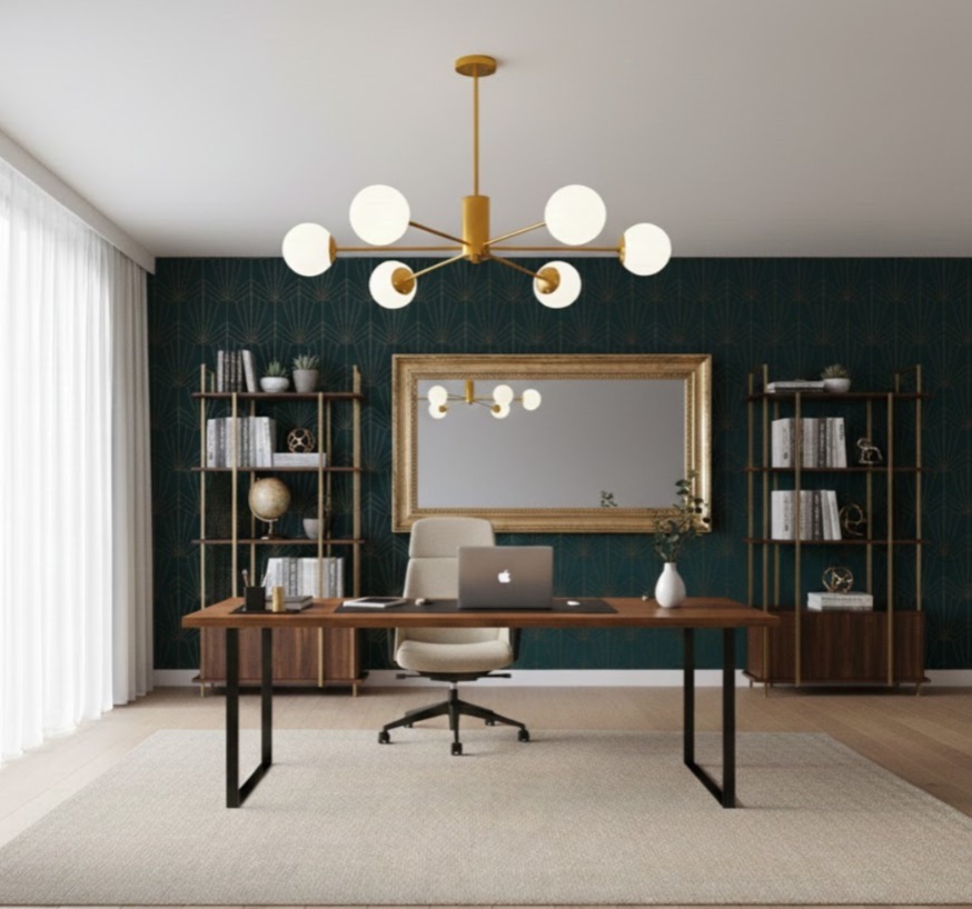 8001-6 Gold and White Pendant Lamp