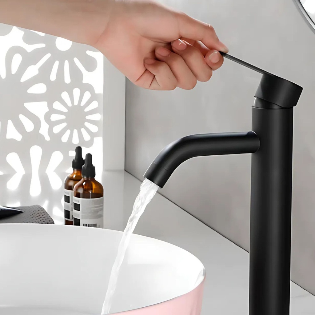 8027 Tall - Long Hooked Black Mixer Tap