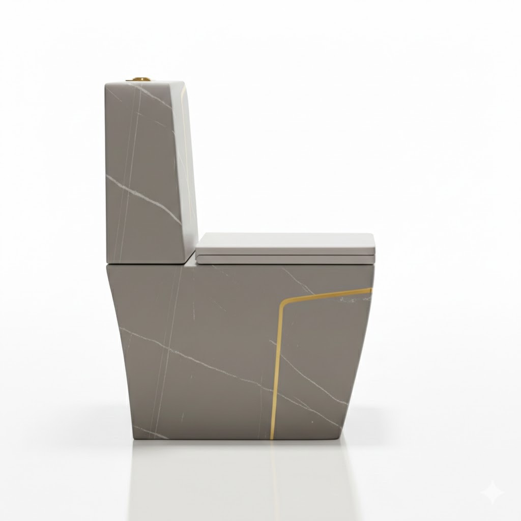  2950- Grey and Gold One-Piece Toilet 