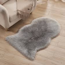 C04 - Grey Sheepskin Fluffy Rug Sheepskin 60x90cm_(Grey)