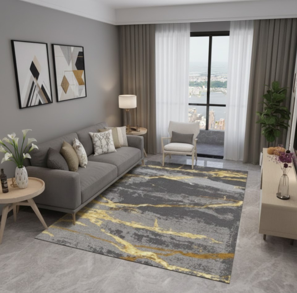 C34-1 (1.4x2.0) Grey&Yellow Rug Carpet 1m40x2m_(Yellow, Grey)