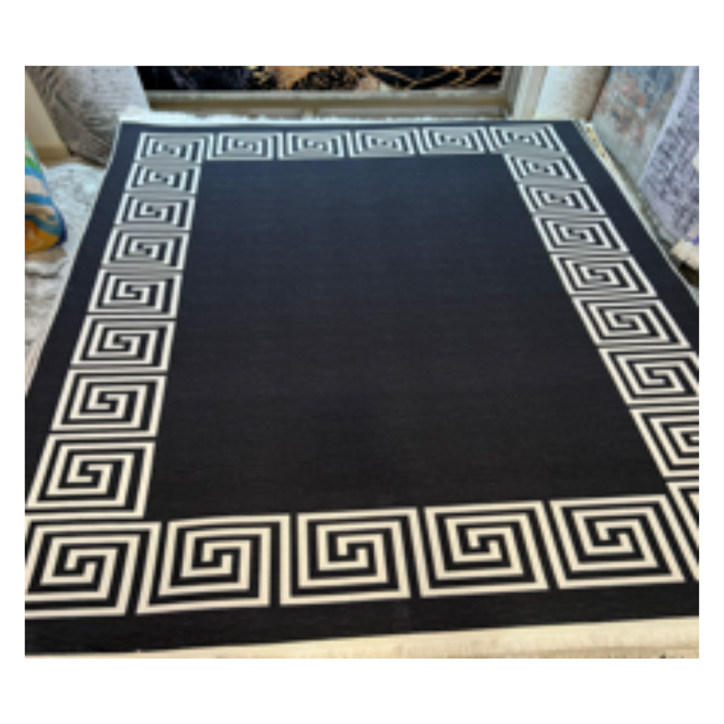 H-01 (Carpet) Carpet 1m60x2m30_(Black Rug with White Mosaic Border)