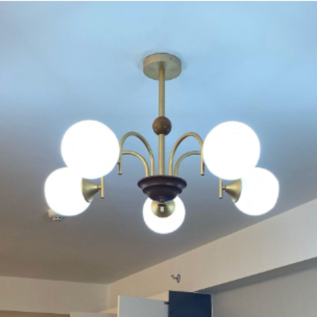 3534-5 Brozen and White Glass Pendant Lamp