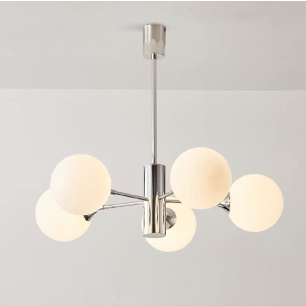 3545-5 Chrome and White Glass Pendant Lamp