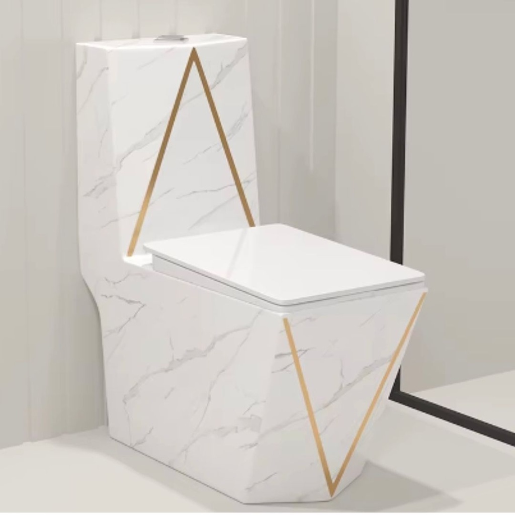  2765- White and Gold One-Piece Toilet 