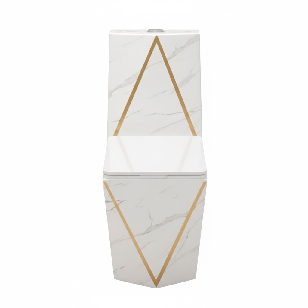  2765- White and Gold One-Piece Toilet 