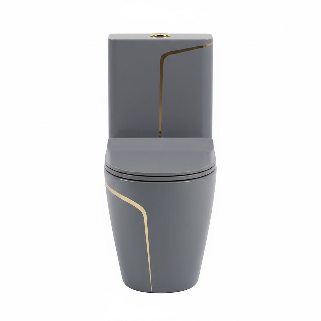  2850- Bright Grey and Gold One-Piece Toilet 