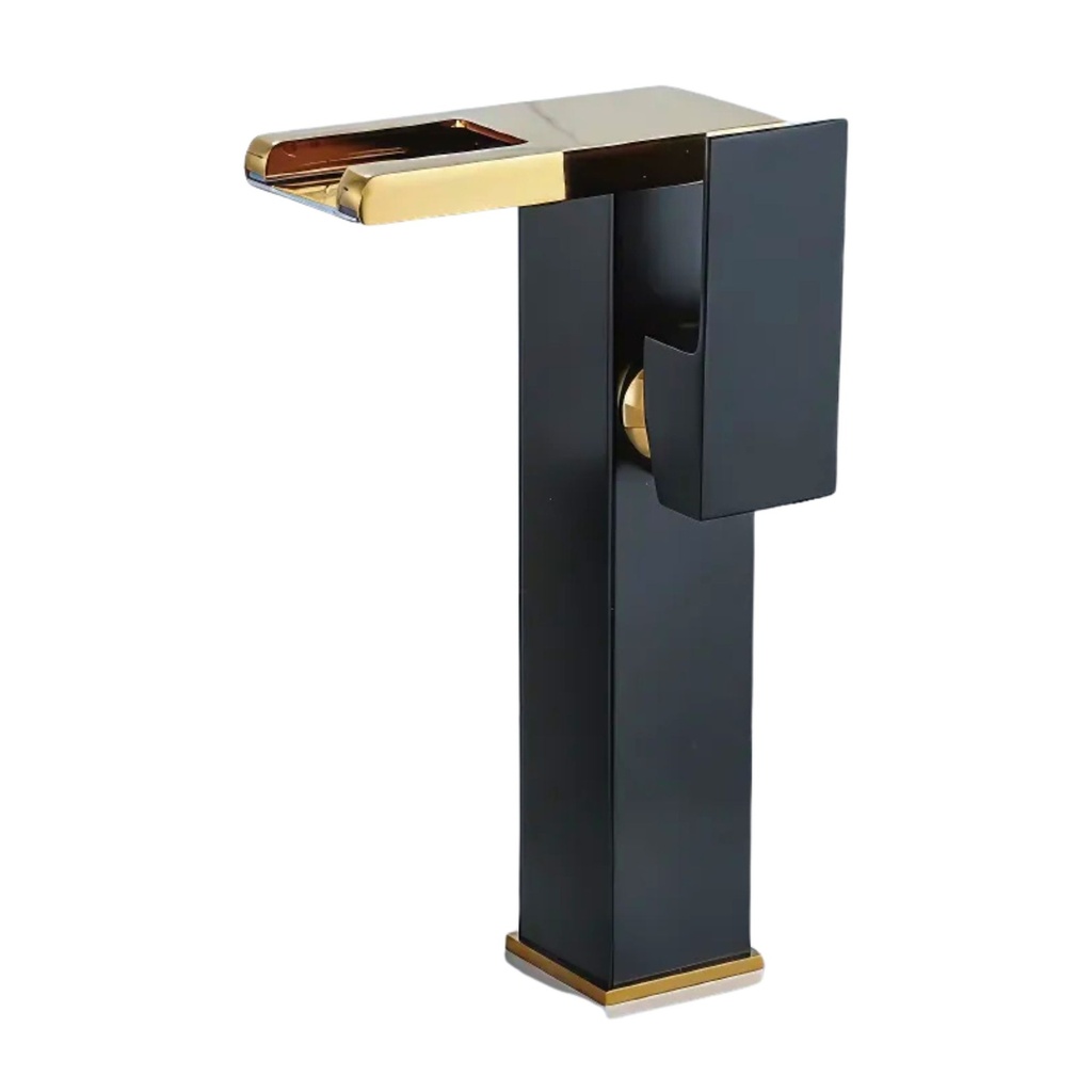 8036 - Tall Waterfall Gold and Black Mixer Tap 